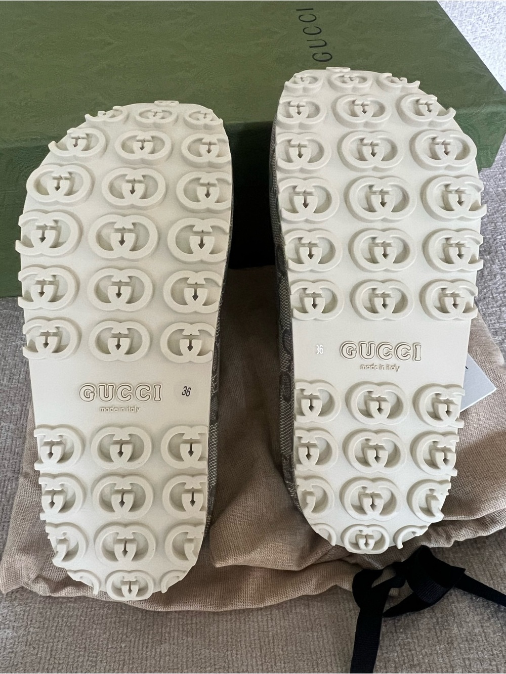 New Gucci GG Beige Monogram Platform Mule Slides - Picture 6 of 9
